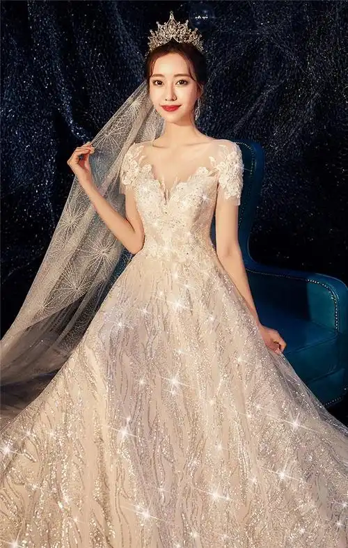 【锋悦屿】主婚纱新娘礼服冬季豪华奢侈小个子拖尾星空森系超仙梦幻