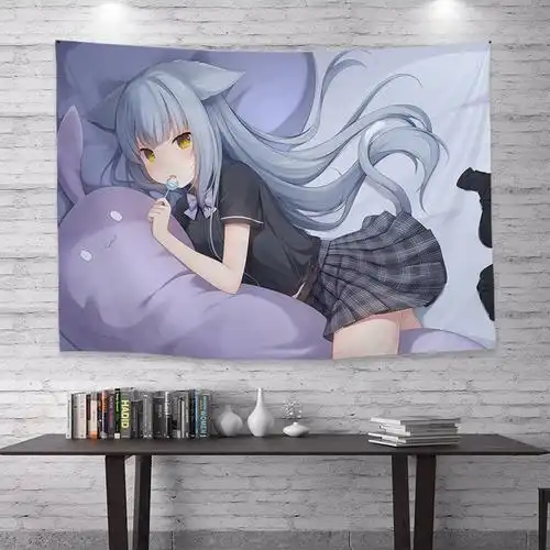 欧缇姿日式动漫猫羽雫背景布学生宿舍床头装饰挂布猫耳女孩猫娘挂毯