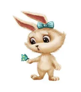 可爱的毛茸茸的兔子与蝴蝶-卡通动物字符吉祥物诧异和惊奇照片