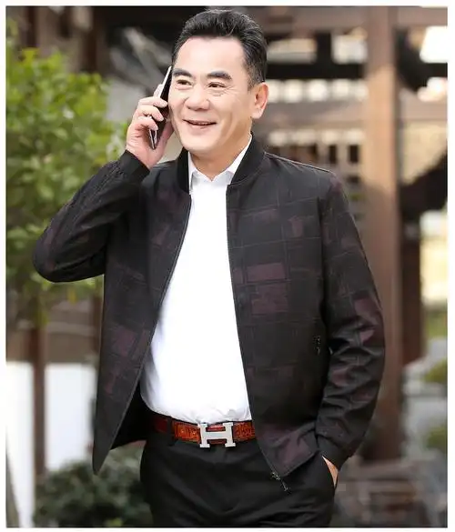 爸爸装外套春秋季薄款中老年人男士夹克中年男装宽松外衣老爸上衣定制