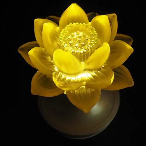 供灯4.5寸led古法琉璃莲花电池插电两用款佛堂荷花灯