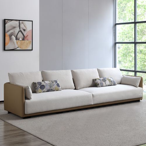 2020新款意式沙发 简约现代客厅皮布直排沙发小户型 北欧布艺沙发