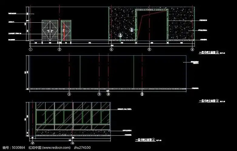 学校图书馆一层书吧立面图