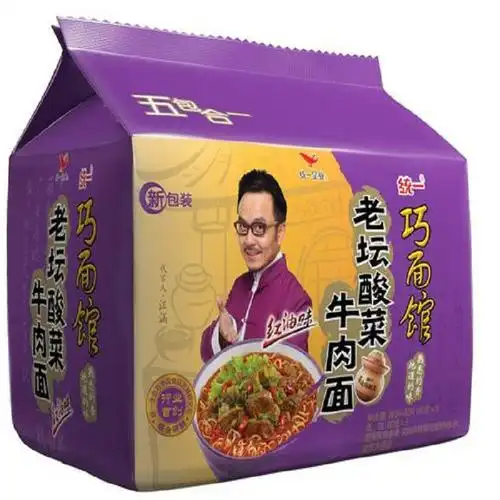 统一巧面馆老坛酸菜牛肉面五连包120g5
