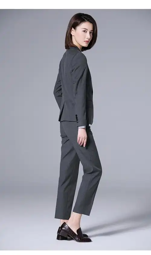 璐丝百丽灰色西装套装女秋冬英伦风职场商务正装休闲时尚气质西服