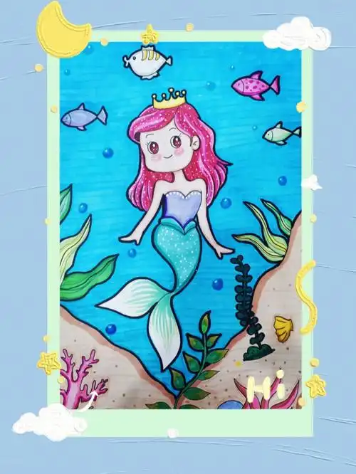 少儿美术  #画画  #马克笔手绘  #美人鱼