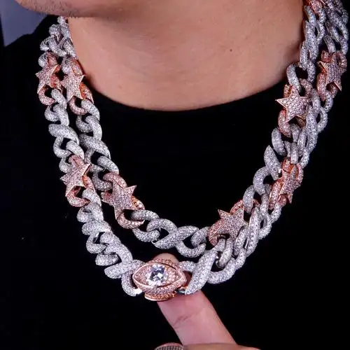 古巴nicepower15mm异性星星嘻哈钻石欧美hippop项链项链