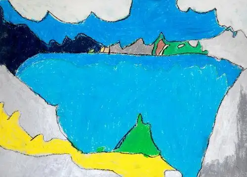 少儿书画作品-美丽的长白山天池/儿童书画作品美丽的长白山天池欣赏