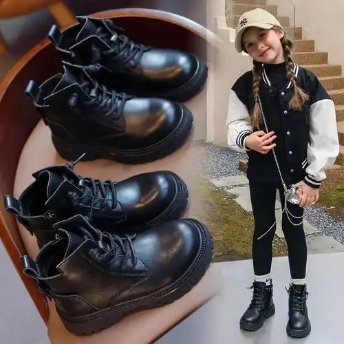 女童英伦风及裸靴2021新款秋季小女孩软底皮单靴学生简约马丁靴子