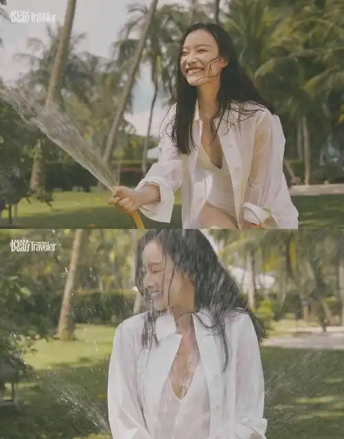 倪妮夏日海边画报身材绝了蚂蚁腰直角肩也太太太好看了