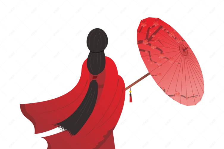 古风美女背影红衣少女油纸伞