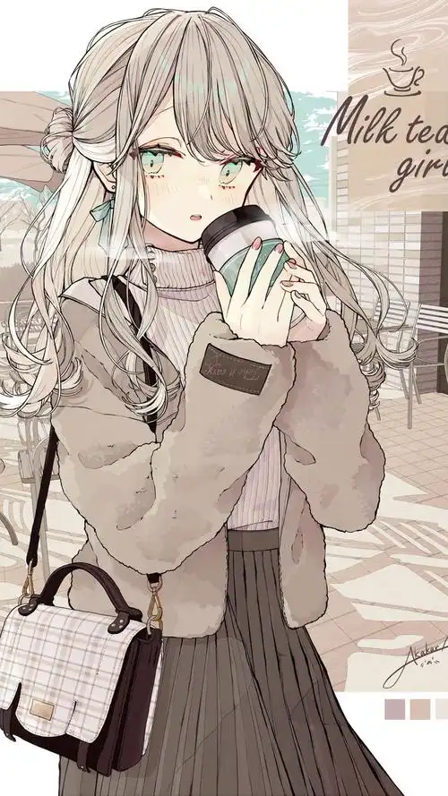 日系动漫插画美女手机壁纸