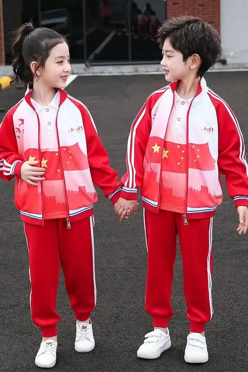 中小学生校服中国风校园运动会三件套班服红色套装男童女童运动服