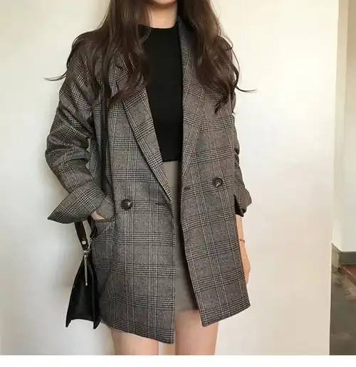 胖mm气质显瘦格纹西装外套女大码女装新款通勤休闲格子西服上衣女