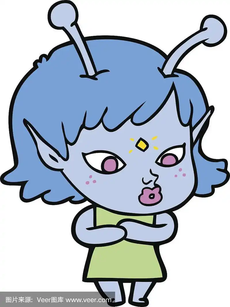 外星人,可爱的,卡通,女孩,垂直画幅