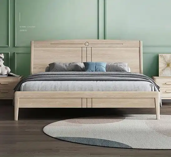 穗宝(symbol) 穗宝现代简约双人床主卧室实木床架榉木晨雾白吱晓系列