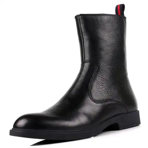 13新款 英伦潮流男式拉链中筒靴牛仔皮靴 时尚男靴韩版真皮高帮靴