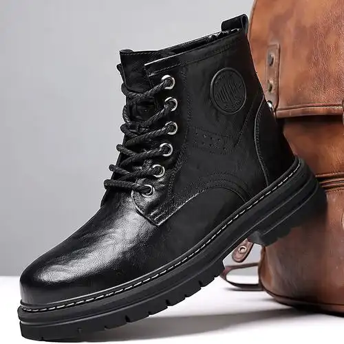 新款牛皮马丁靴系带男款2023秋季高帮厚底英伦真皮靴子男士工装靴