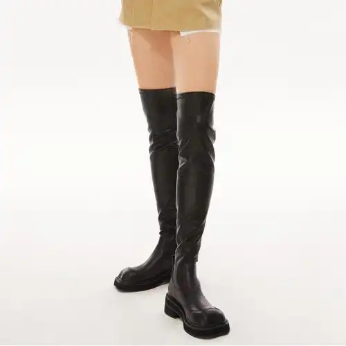 弹力iss设计师秋冬新品圆头厚底超高过膝长靴弹力靴