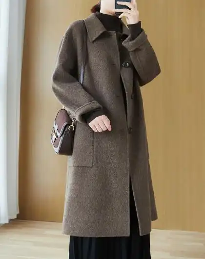 【纯羊毛双面呢大衣】22冬新款后防风片设计含腰带长款女式大衣