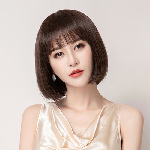 厂家批发假发女全真发时尚减龄内扣波波头短发真人发丝整顶假发