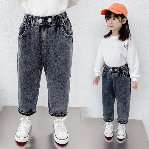 童装女童牛仔裤春秋新款洋气中大童女孩老爹裤宝宝韩版儿童长裤子儿童