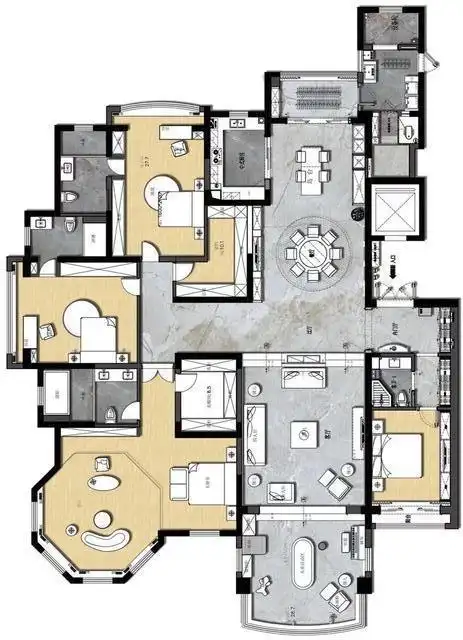 今天欣赏一款奢华的居家大平层户型,建筑面积400平米,完全是一步到位