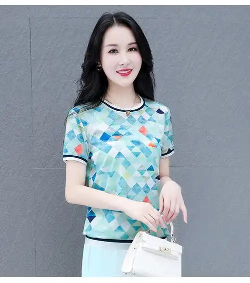 冰丝t恤女夏季2022新款短袖时尚洋气夏装宽松短款速干体恤绿色l