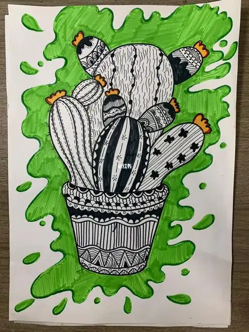 儿童线描画仙人掌