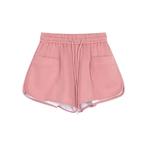 粉色裤子运动裤女夏季抽绳休闲裤宽松阔腿裤显瘦小个子a字短裤潮 - 17