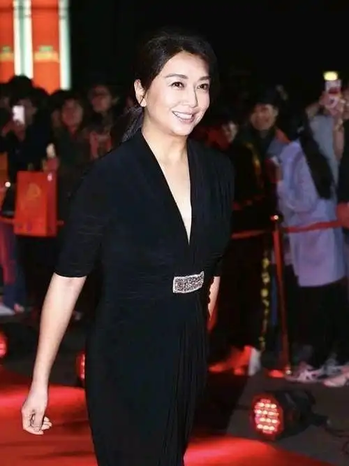 江珊真是"大号水蜜桃",深v长裙撑得够饱满,这身材52岁少见