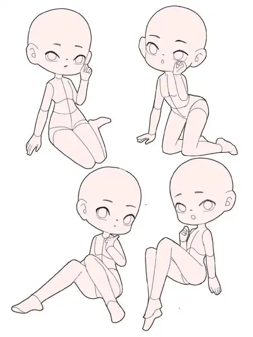 手机指绘q版人体动态坐姿练习