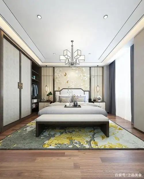169平米新中式装修,主卧室简洁,整齐,线条感清晰,很温馨