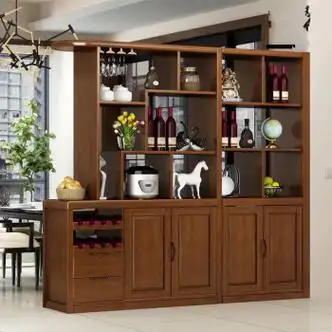 延歌2023新款现代中式客厅隔断柜实木酒柜双面间厅柜玄关柜进门鞋