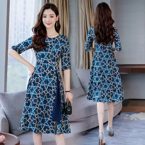初夏新品大码女装连衣裙女士夏装夏款新品长款时尚时髦中长款裙子