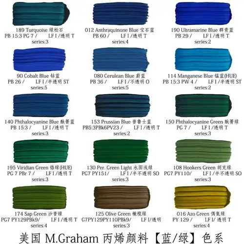 美国mg水彩mgraham艺术家丙烯颜料蓝绿色系59ml丙烯颜料