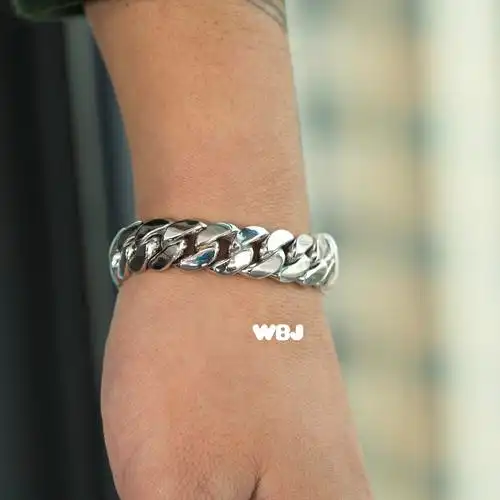 手链素银古巴wbj定制珠宝13mm手链