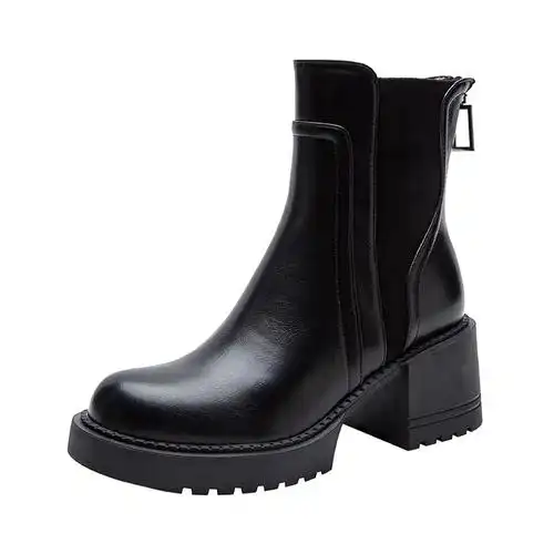 靴子黑色高跟简约时尚潮流百搭休闲舒适柔软保暖防滑耐磨厚底中