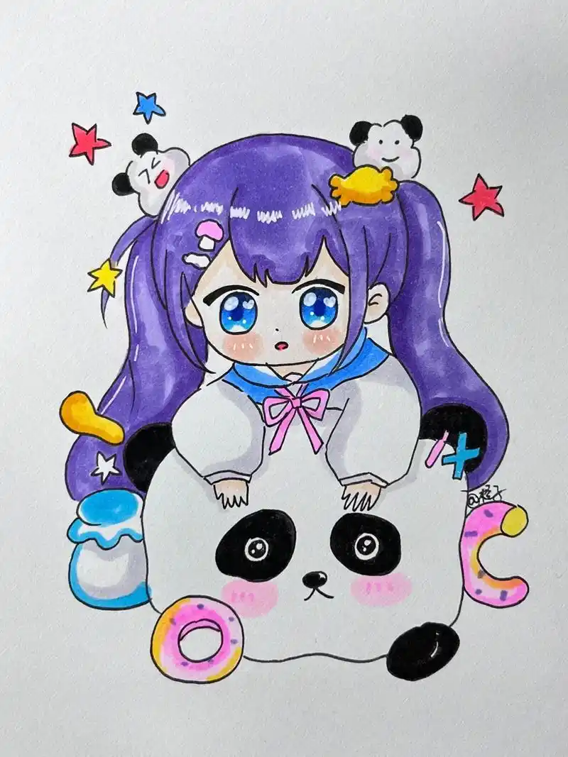 马克笔手绘 #手绘动漫人物 #二次元 #q - 抖音