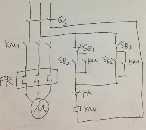 一个380v的接触器,两副按钮,要从不同的地方控制一台电动机.