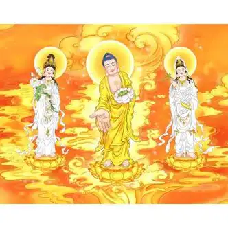 澳颜莱西方三圣极乐世界接引图佛菩萨画像三宝佛挂画观音大势至相纸