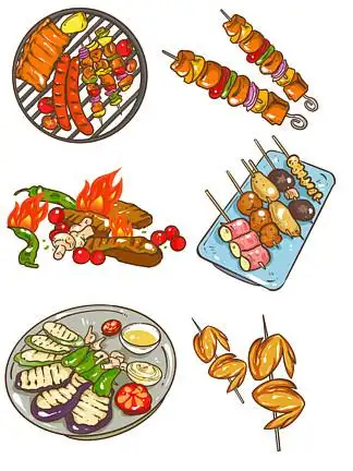 矢量扁平风烧烤美食 i>卡 /i> i>通 /i>手绘