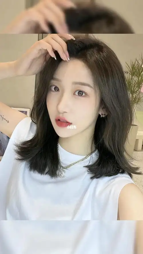 韩式齐肩发齐肩蓬松烫发加青棕色