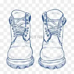 简约蓝色线描马丁靴