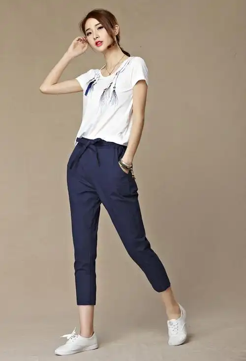 夏季棉麻七分裤韩版大码宽松薄款加肥加大亚麻休闲裤子女士胖mm潮