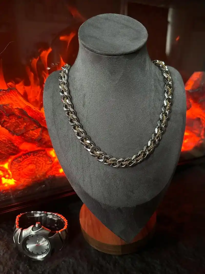 项链控.钛钢不掉色间金古巴链#男士项链 #夏日穿搭 #配饰  - 抖音