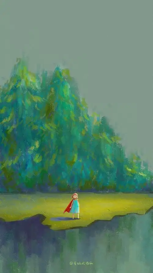 森系文艺清新女生插画手机壁纸