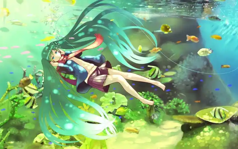 绿色背景可爱动漫少女萌妹子电脑桌面壁纸高清大图预览1920x1200_卡通