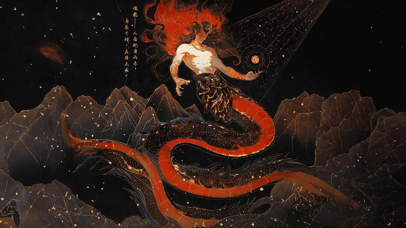 山海经异兽:烛龙,人面蛇身而赤,又叫烛九阴