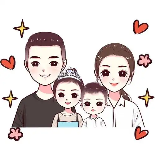 一家四口的仪式感,卡通手绘头像,记录温情时刻